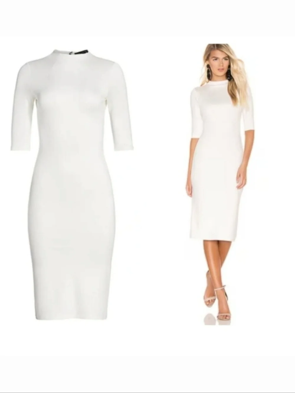 Alice + Olivia Delora Fitted Mock Neck Dress in Off White Size 8 - Picture 3 of 13